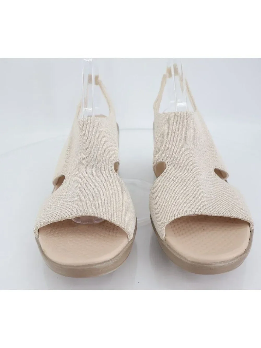 BZees Women's Eden Slingback Strappy Sandals Beige Gold Lame Fabric Size 10M